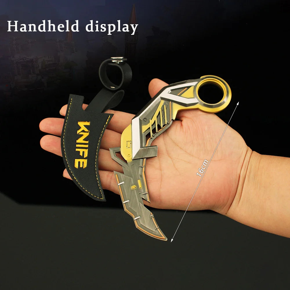 17cm Valorant RGX Karambit Reaver Melee Weapon Metal Craft Knfie Model with Holster Safety Tactical Minitery Training Knives Toy