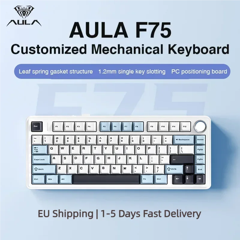 AULA F75 2.4G Wireless/Bluetooth/Wired Gaming Mechanical Keyboard RGB Customized 75% Layout OEM Profile Gasket Structure