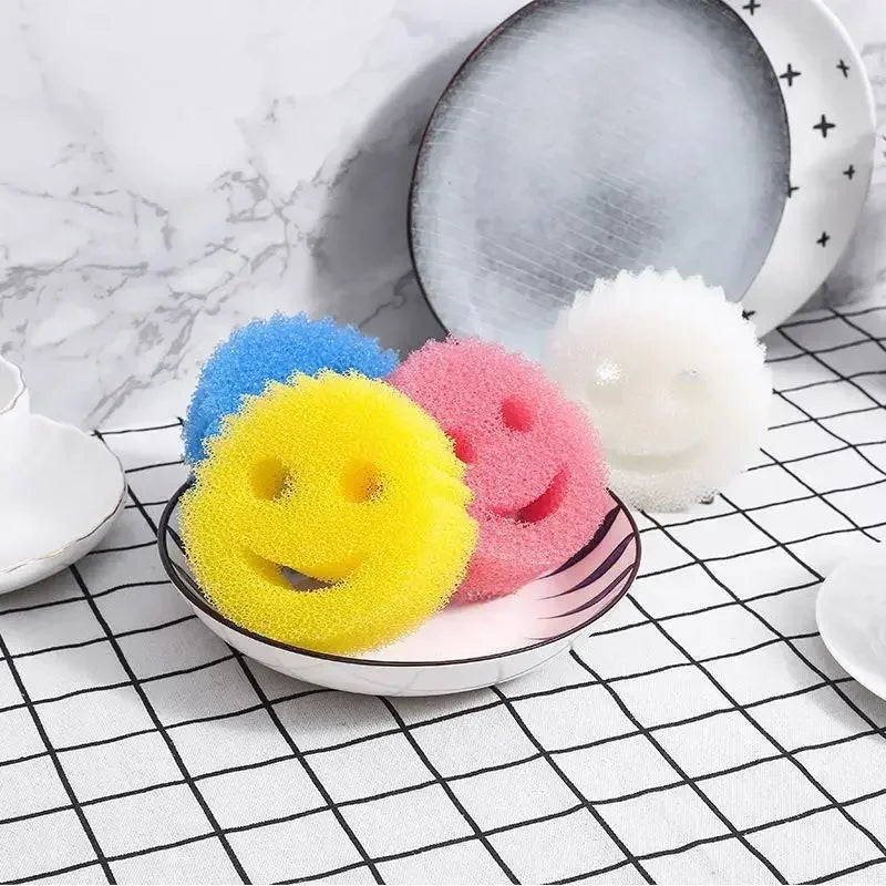 2/4PCS smiling face Dishwashing Sponge Cloth Strong Scouring Pad Kitchen Bathroom Miracle Sponge Stain Odor Resistant Migic Wipe