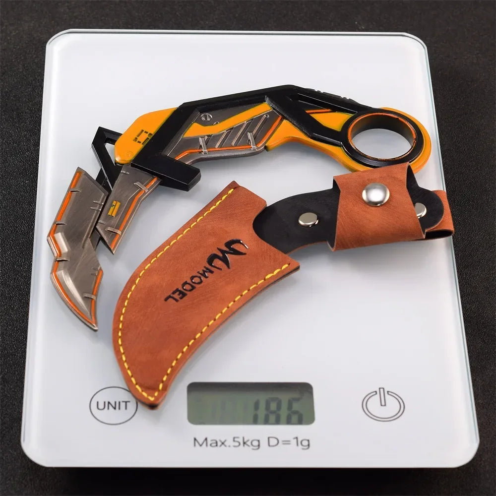17cm Valorant RGX Karambit Reaver Melee Weapon Metal Craft Knfie Model with Holster Safety Tactical Minitery Training Knives Toy