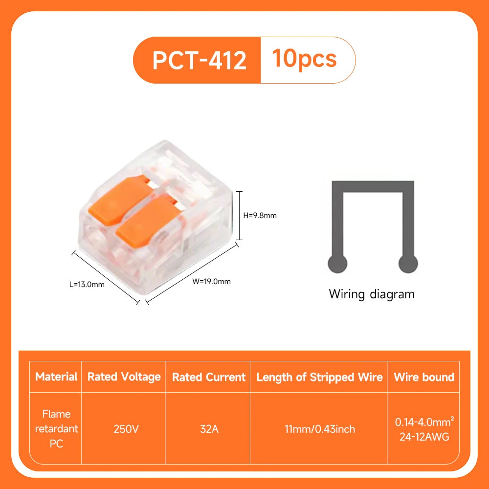 10Pcs Orange Universal Type Lever Wire Connectors Quick Connect Terminal Block Plug-in Terminals 250V 32A for Electrical Wiring
