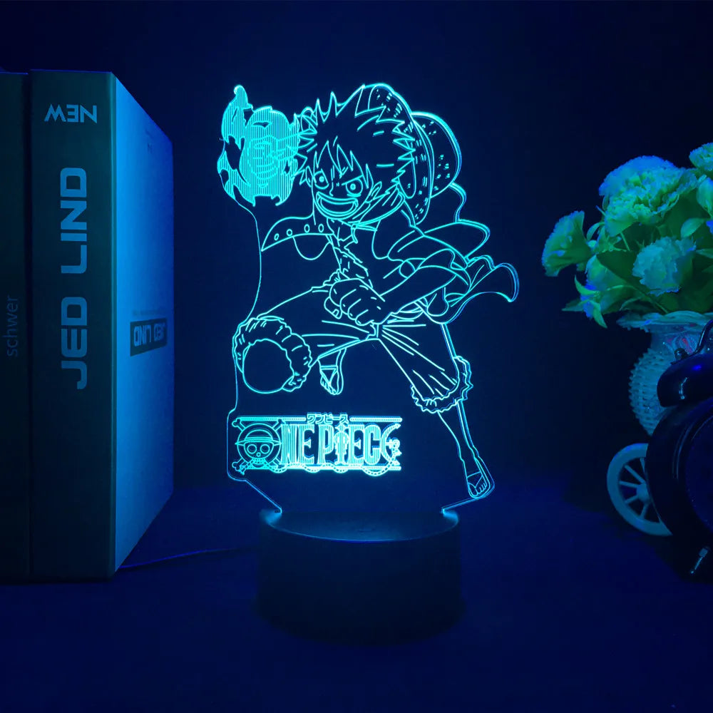 Anime One Piece Wanted Card Action Figures Monkey D Luffy Led Acrylic Stand Nightlight For Kids Child Cool Birthday Gift