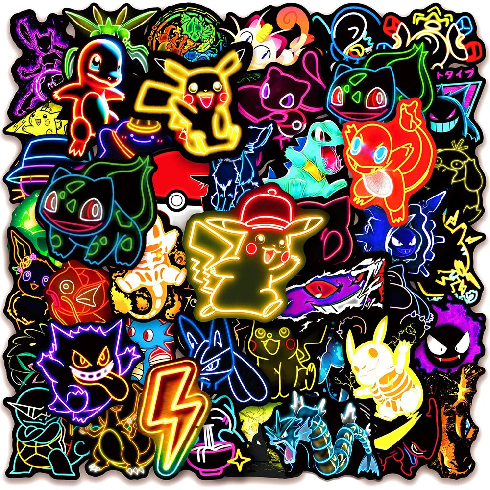 10/30/50pcs Cool Anime Neon Pokemon Stickers Pikachu Cartoon Decals for Kids Toy Waterproof DIY Phone Skateboard Cute Sticker
