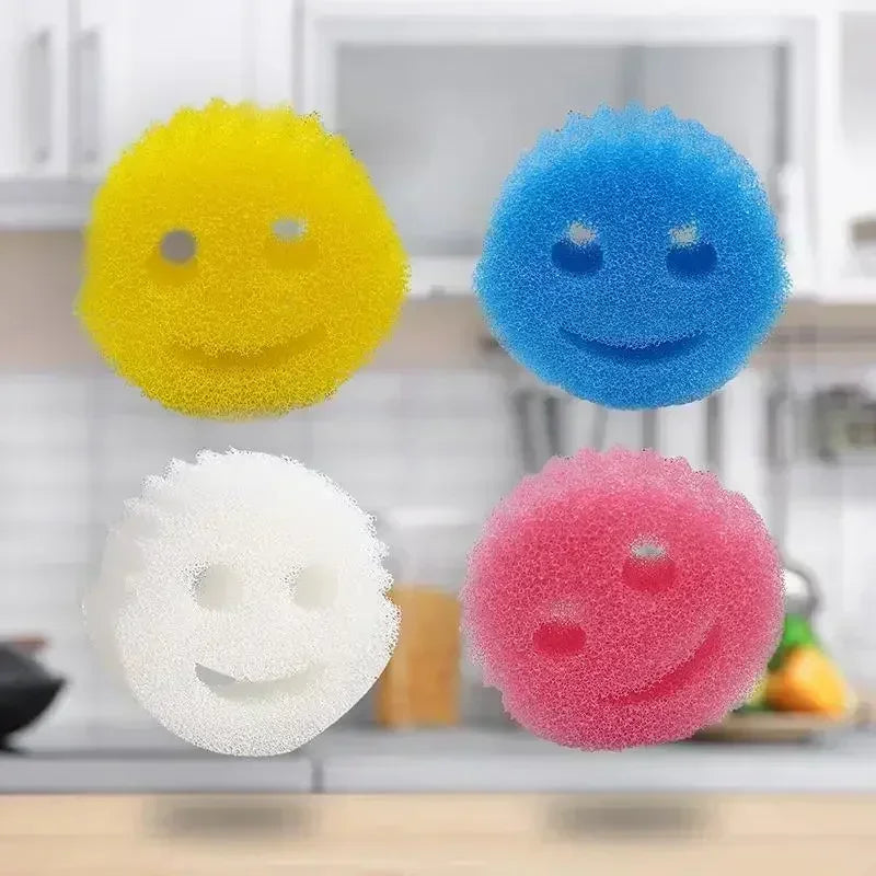 2/4PCS smiling face Dishwashing Sponge Cloth Strong Scouring Pad Kitchen Bathroom Miracle Sponge Stain Odor Resistant Migic Wipe