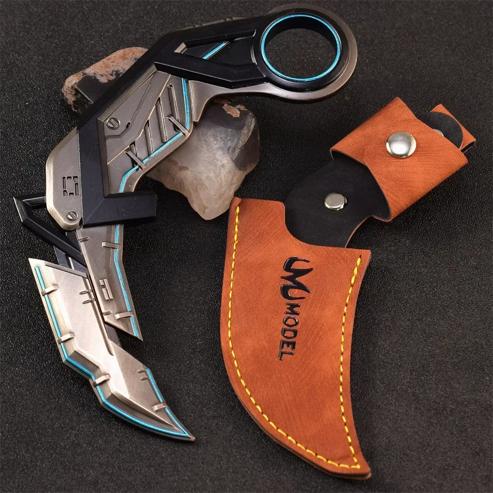 17cm Valorant RGX Karambit Reaver Melee Weapon Metal Craft Knfie Model with Holster Safety Tactical Minitery Training Knives Toy