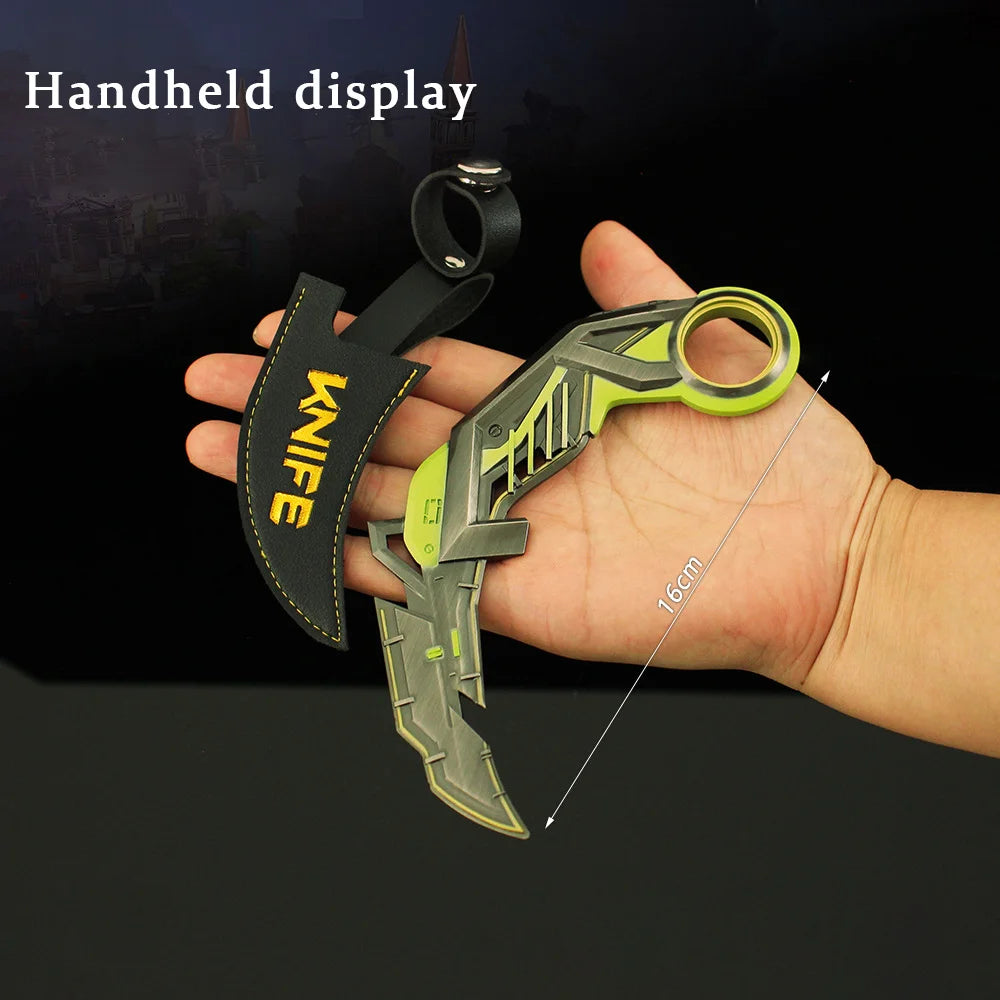 17cm Valorant RGX Karambit Reaver Melee Weapon Metal Craft Knfie Model with Holster Safety Tactical Minitery Training Knives Toy