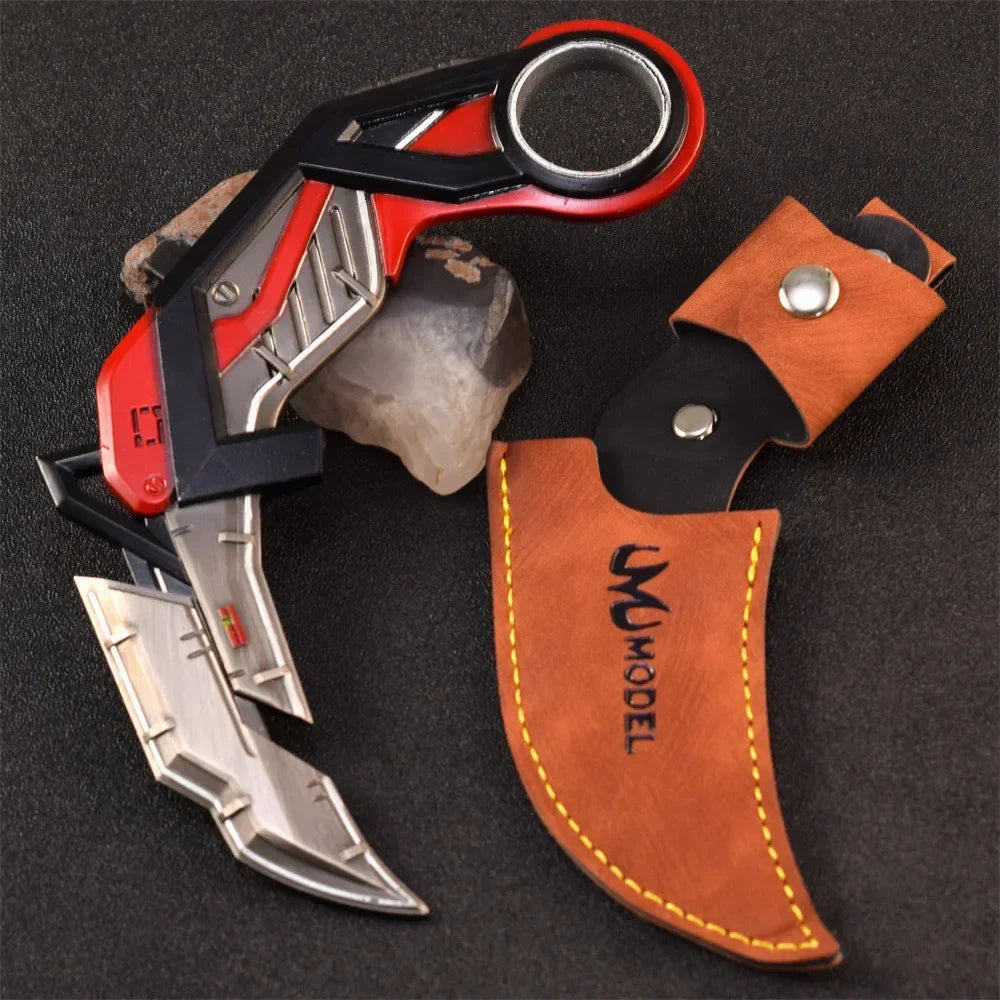 17cm Valorant RGX Karambit Reaver Melee Weapon Metal Craft Knfie Model with Holster Safety Tactical Minitery Training Knives Toy