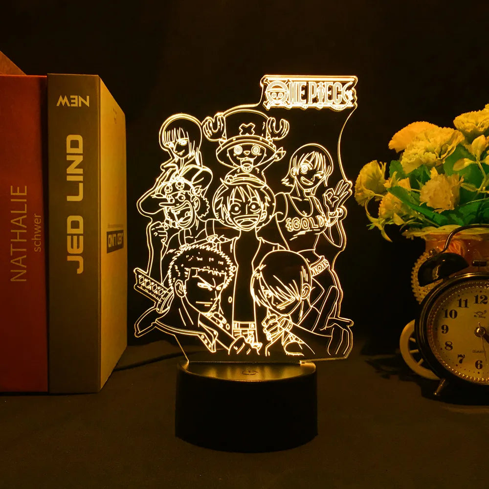 Anime One Piece Wanted Card Action Figures Monkey D Luffy Led Acrylic Stand Nightlight For Kids Child Cool Birthday Gift