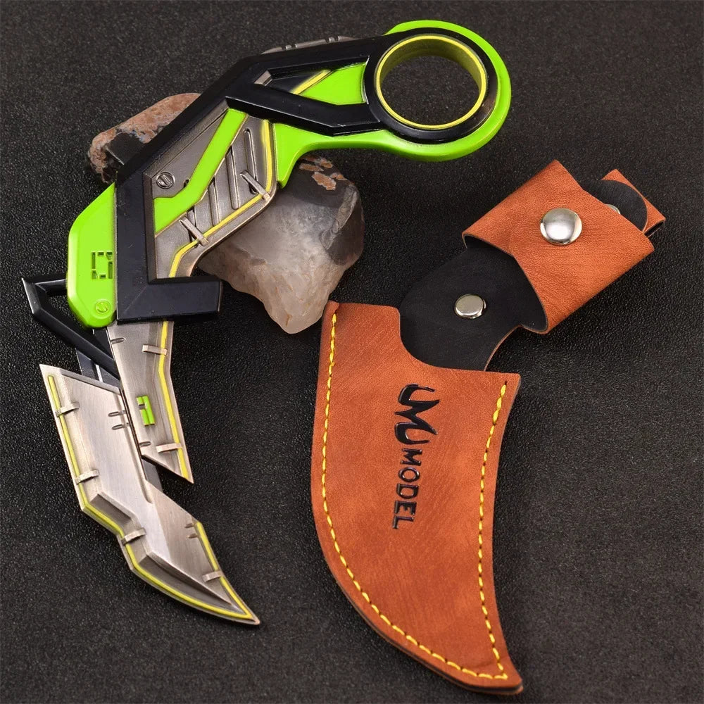 17cm Valorant RGX Karambit Reaver Melee Weapon Metal Craft Knfie Model with Holster Safety Tactical Minitery Training Knives Toy