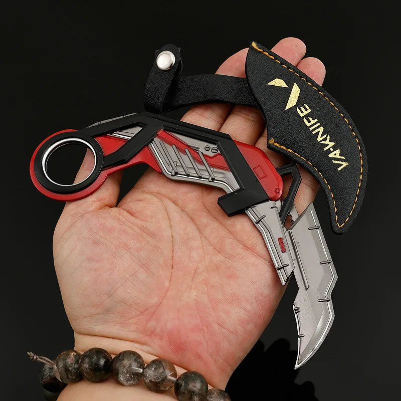 17cm Valorant RGX Karambit Reaver Melee Weapon Metal Craft Knfie Model with Holster Safety Tactical Minitery Training Knives Toy