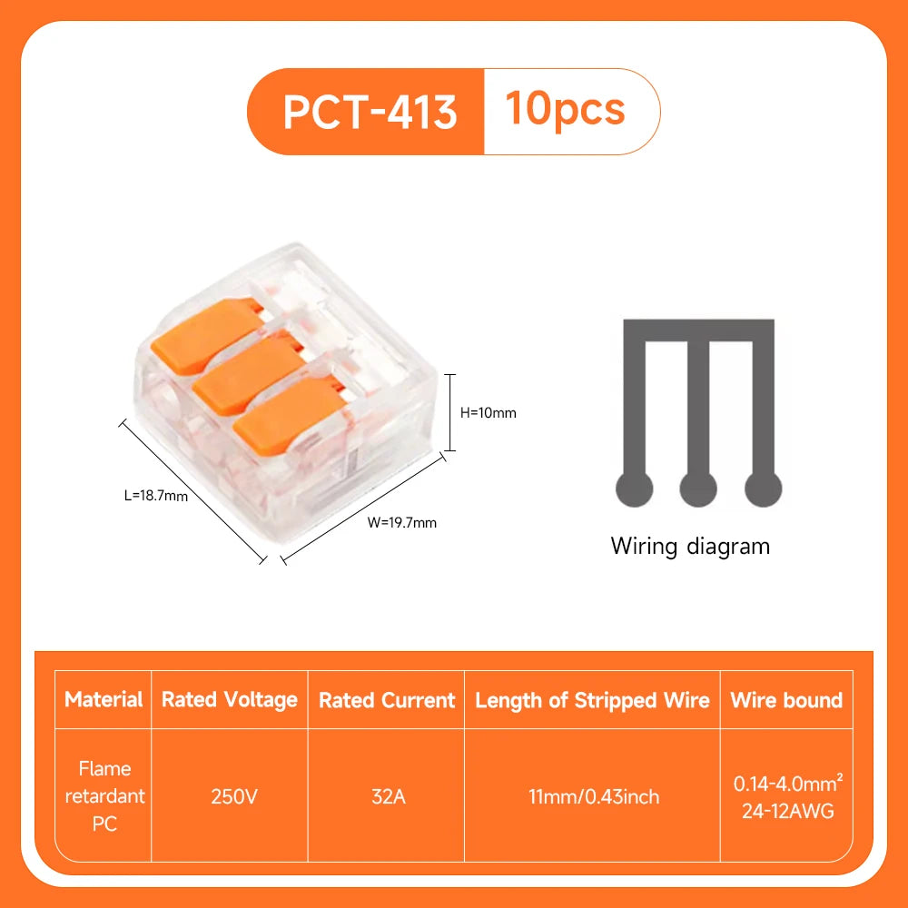 10Pcs Orange Universal Type Lever Wire Connectors Quick Connect Terminal Block Plug-in Terminals 250V 32A for Electrical Wiring