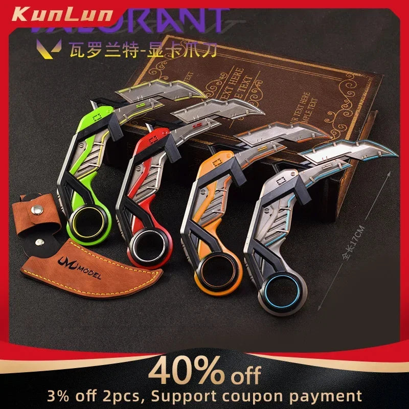 17cm Valorant RGX Karambit Reaver Melee Weapon Metal Craft Knfie Model with Holster Safety Tactical Minitery Training Knives Toy