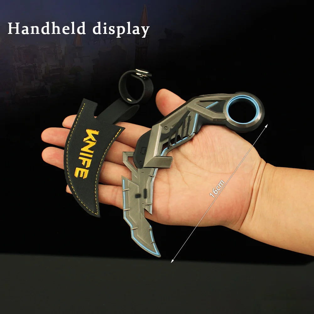 17cm Valorant RGX Karambit Reaver Melee Weapon Metal Craft Knfie Model with Holster Safety Tactical Minitery Training Knives Toy