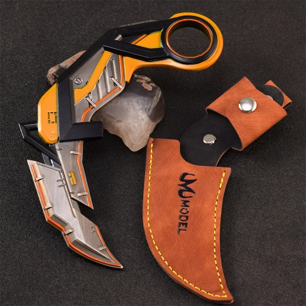 17cm Valorant RGX Karambit Reaver Melee Weapon Metal Craft Knfie Model with Holster Safety Tactical Minitery Training Knives Toy