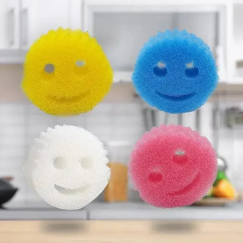 2/4PCS smiling face Dishwashing Sponge Cloth Strong Scouring Pad Kitchen Bathroom Miracle Sponge Stain Odor Resistant Migic Wipe