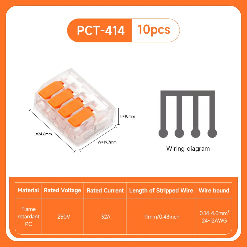 10Pcs Orange Universal Type Lever Wire Connectors Quick Connect Terminal Block Plug-in Terminals 250V 32A for Electrical Wiring