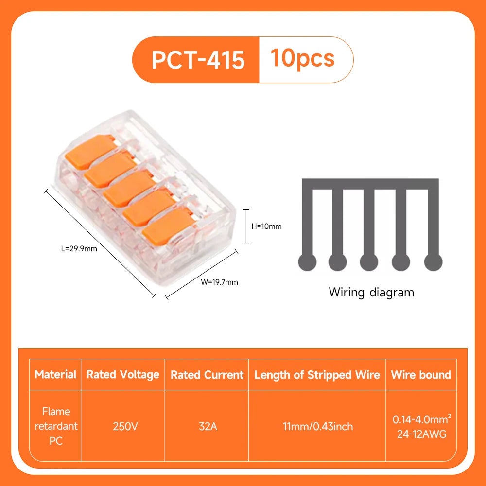 10Pcs Orange Universal Type Lever Wire Connectors Quick Connect Terminal Block Plug-in Terminals 250V 32A for Electrical Wiring
